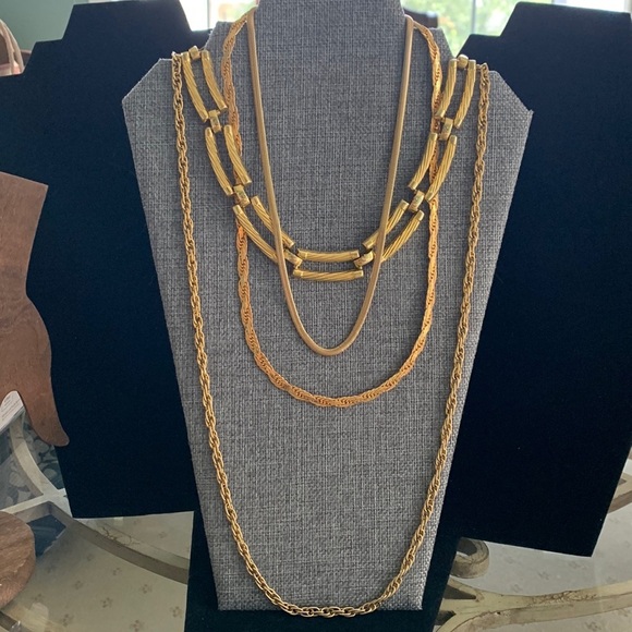 Vintage Jewelry - Four Vintage Gold Tone Necklaces of varying lengths 17” 17” 20” 31”